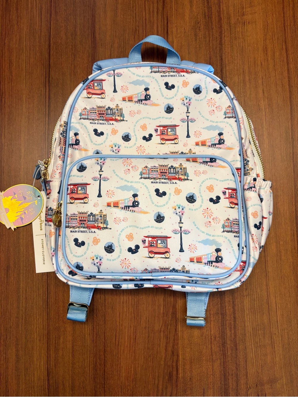 Stoney Clover Lane Kids Main Street Pattern Blue Cream Backpack
